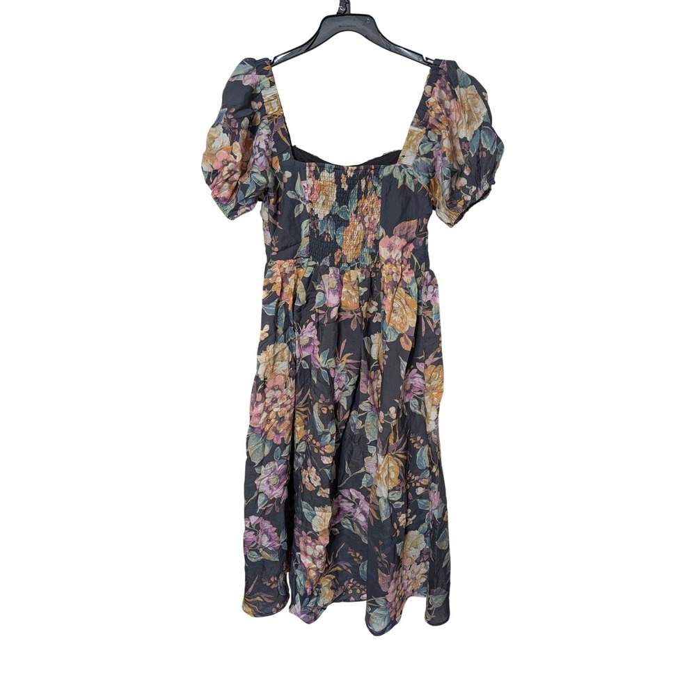 Lulus Adorable Tendencies Dark Grey Floral Puff Sleeve Midi Dress Size Large NWT - Picture 4 of 9